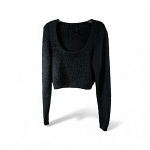 SKIMS Long Sleeve Square Neck Cropped Cozy Knit in Black Size 2X/3X